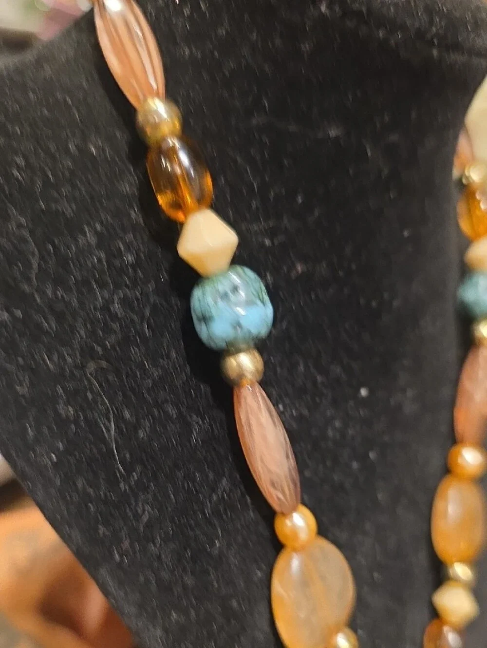 Amber Teardrop Pendant Necklace with Turquoise Accents